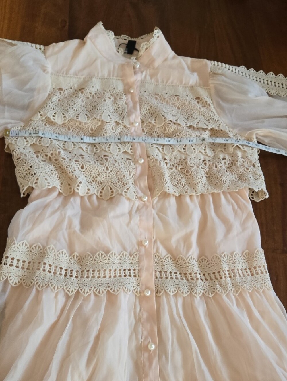 Cider Ivory Pearl Button High Neck Gaipure Lace Maxi Dress XL - Picture 7 of 12
